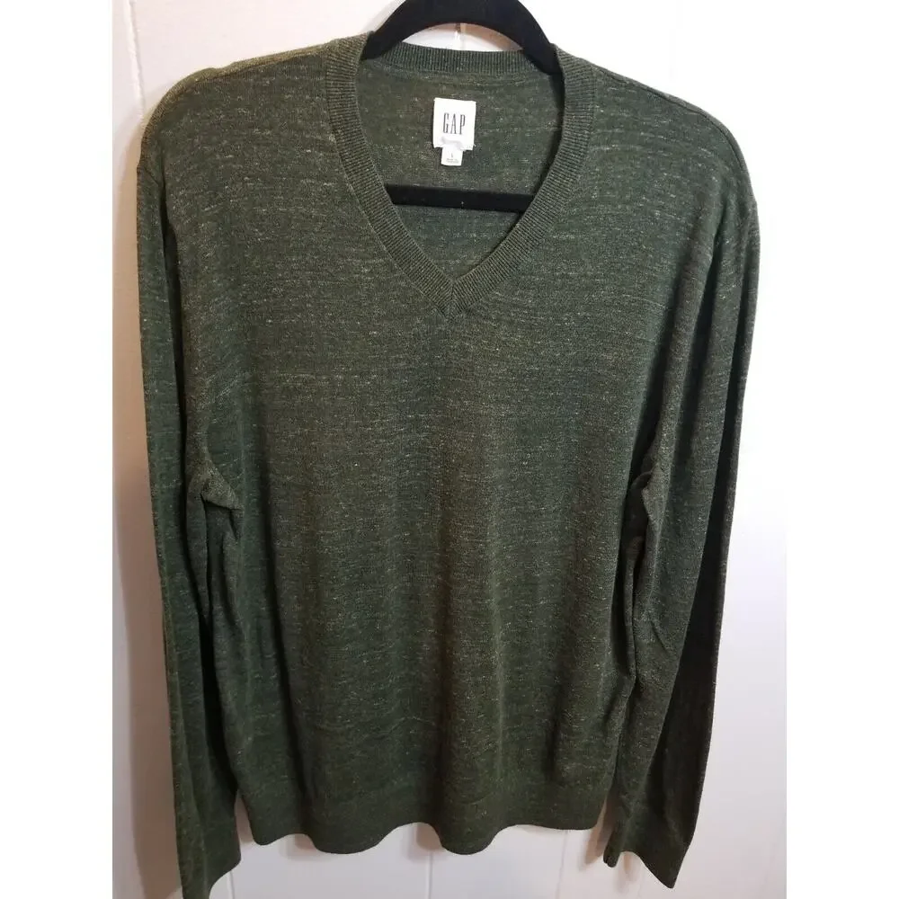 Gap Mens Sz Large Heathered Green Lightweight Pullover V Neck Sweater